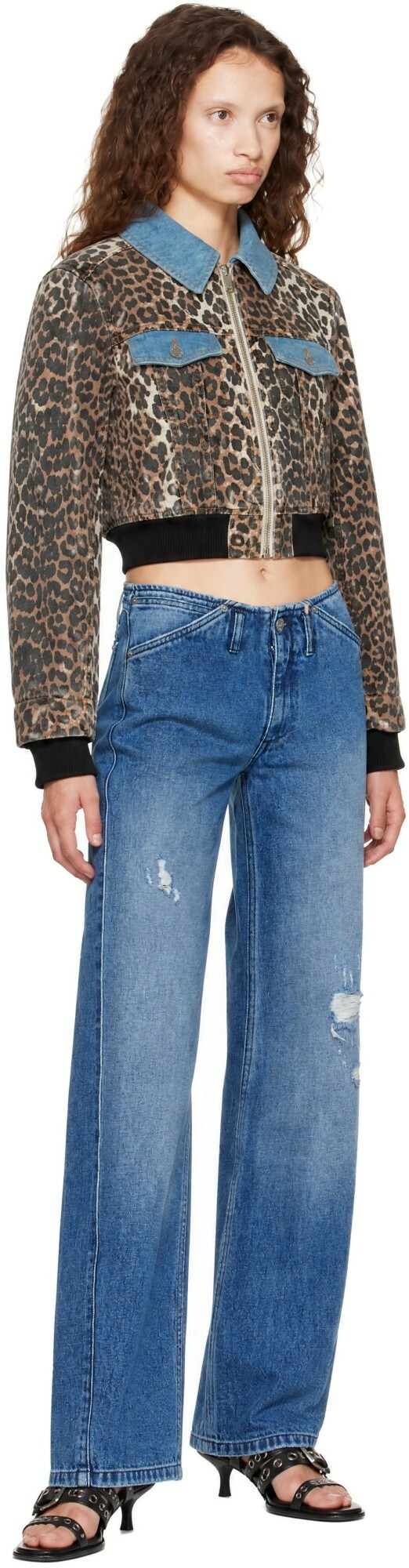 GANNI Multicolor Print Denim Small Bomber Jacket