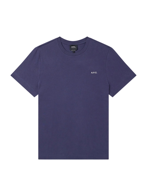 Photo: A.P.C. - Oliver Logo-Embroidered Cotton-Jersey T-Shirt - Blue