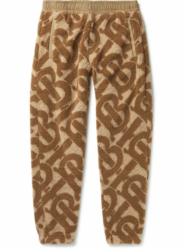 Photo: Burberry - Tapered Twill-Trimmed Logo-Print Fleece Sweatpants - Neutrals