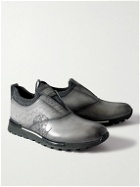 Berluti - Scritto Cashmere-Trimmed Venezia Leather Slip-On Sneakers - Gray