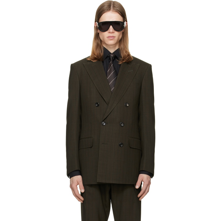 Photo: TOM FORD Brown Light Fresco Stripe Blazer