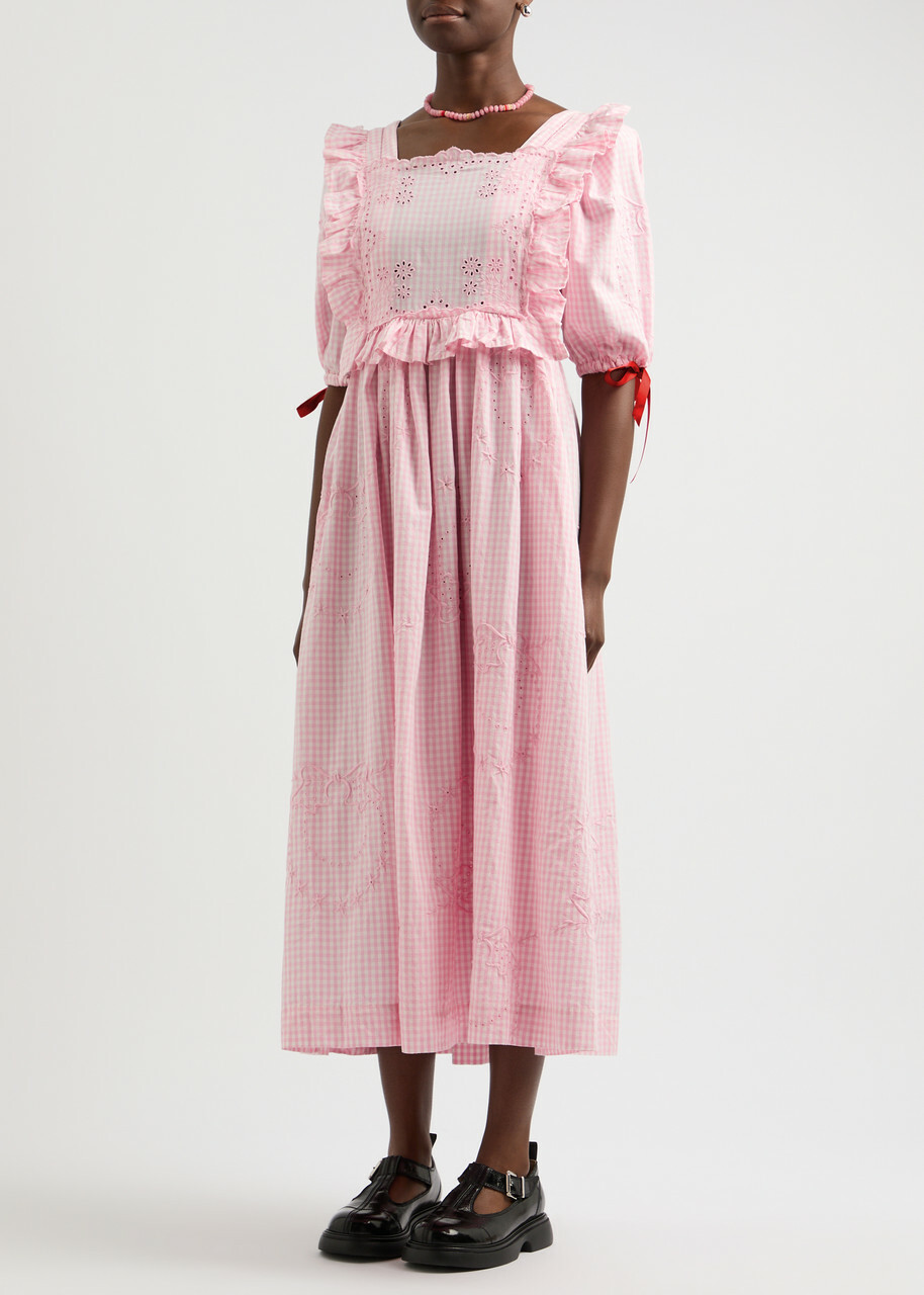 Damson Madder Rhea Gingham Cotton Midi Dress Light Pink Damson Madder