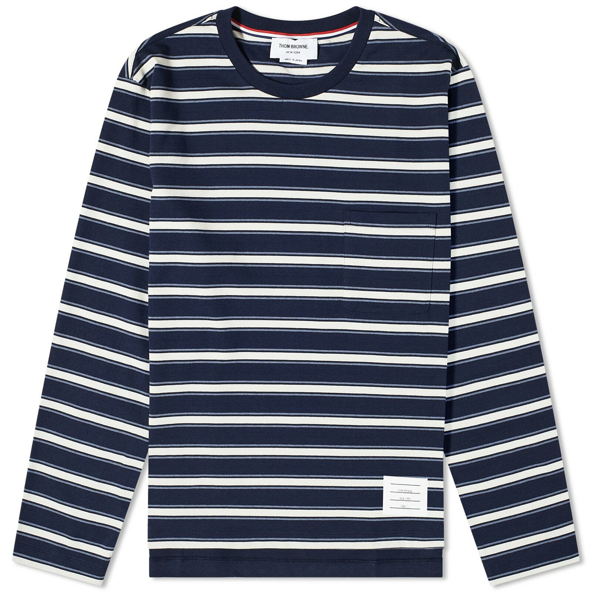 Thom Browne Men's Stripe Long Sleeve T-Shirt in Navy Thom Browne