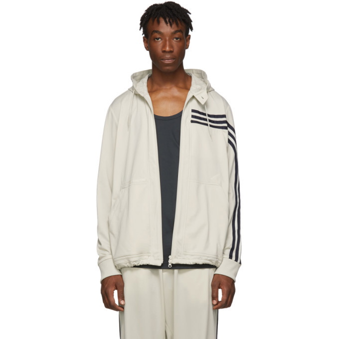 Photo: Y-3 Beige 3-Stripes Hooded Track Jacket