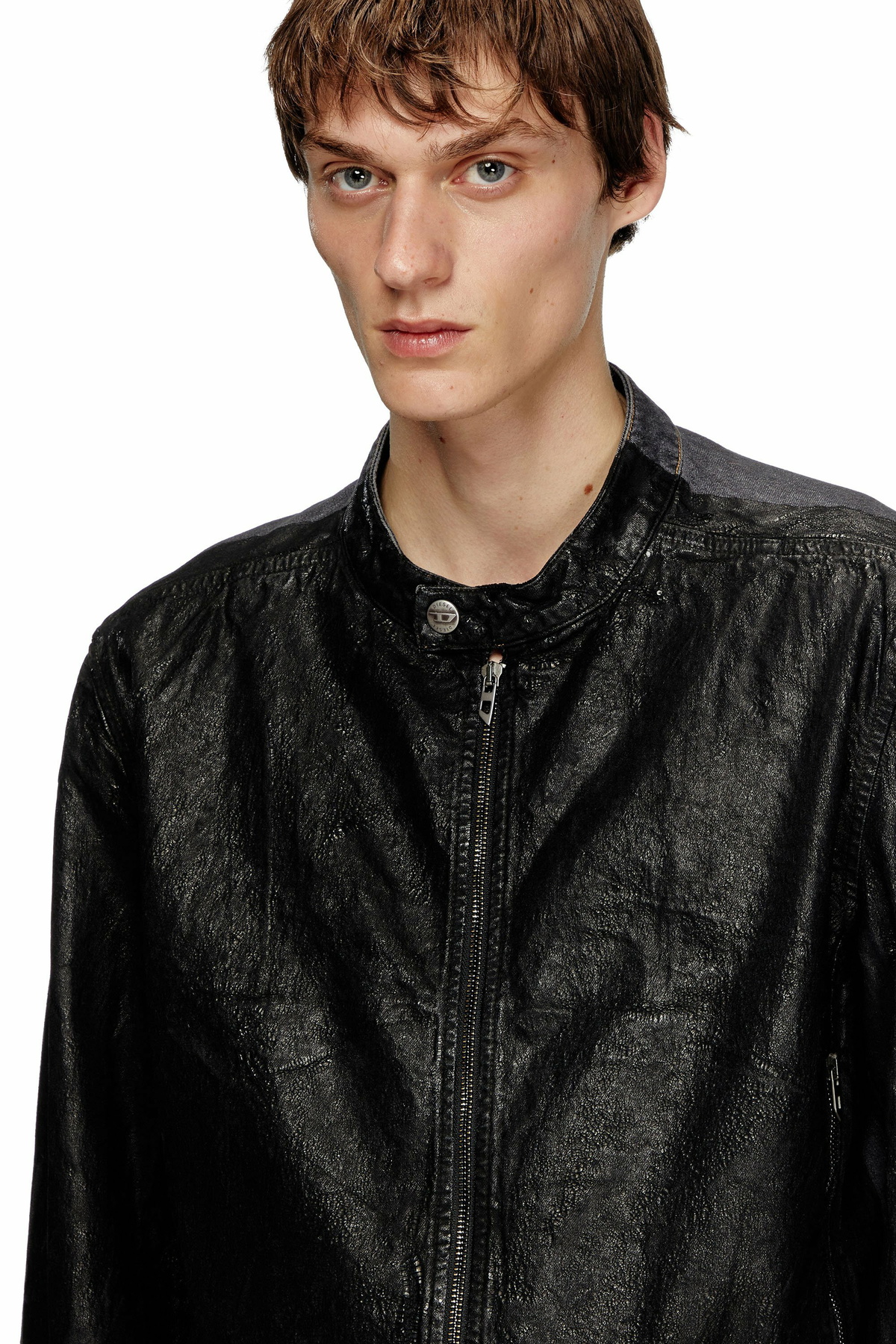 Diesel Denim moto jacket with coated front - Denim Jackets - Unisex - Black