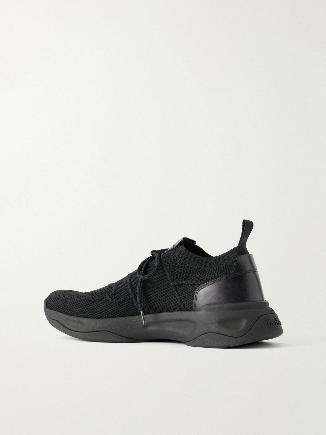 Berluti - Shadow Leather-Trimmed Stretch-Knit Sneakers - Black