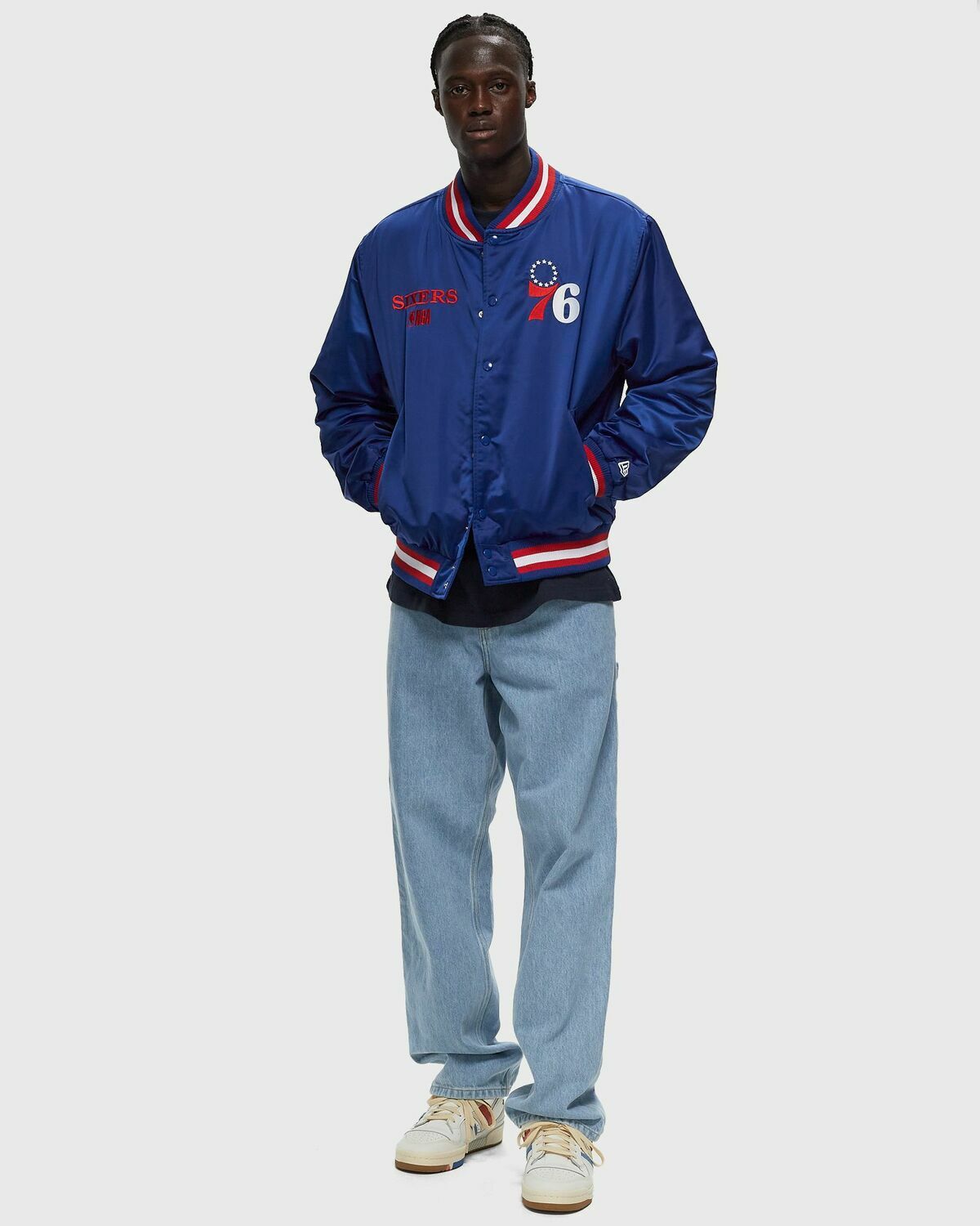 New Era Nba Satin Bomber Jckt Philadelphia 76 Ers Blue Bomber Jackets