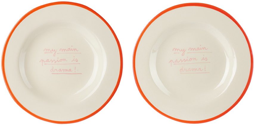 Laetitia Rouget Red & White 'My Main Passion Is Drama' Dessert Plate Set