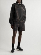 HAYDENSHAPES - Volume Wide-Leg Distressed Logo-Embroidered Printed Cotton-Jersey Shorts - Black