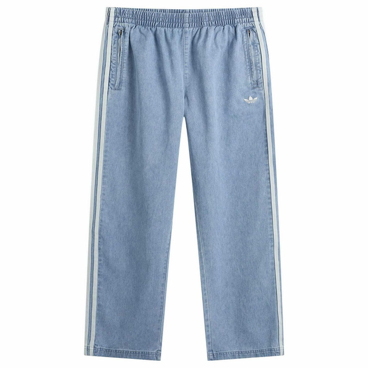 Photo: Adidas Men's Denim Firebird Track Pants in Light Blue