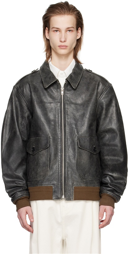 Photo: The Frankie Shop Gray Wyatt Leather Bomber Jacket