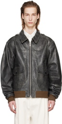 The Frankie Shop Gray Wyatt Leather Bomber Jacket