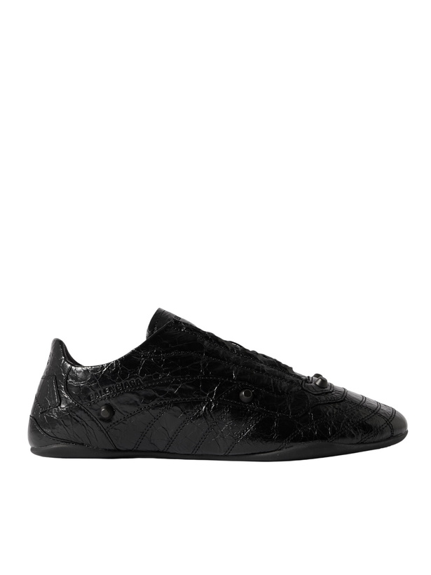 Photo: Balenciaga - City Studded Cracked Leather Sneakers - Black