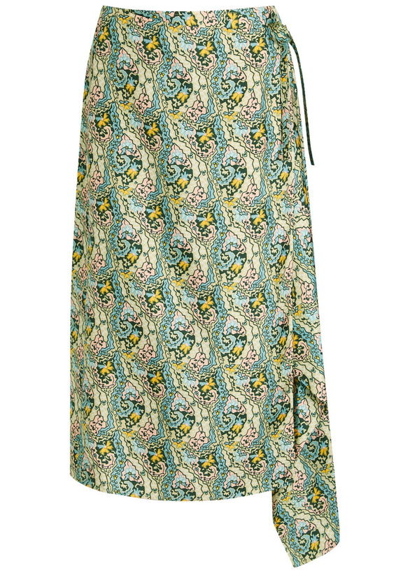 Photo: Tory Burch Printed Silk Midi Wrap Skirt Blue