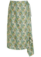 Tory Burch Printed Silk Midi Wrap Skirt Blue