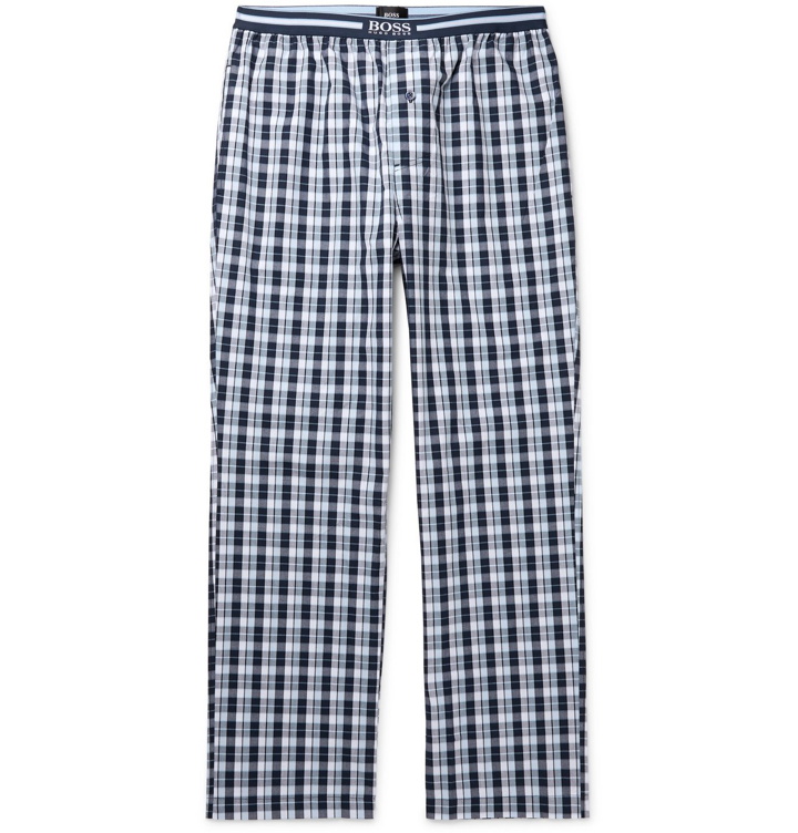 Photo: Hugo Boss - Checked Cotton-Poplin Pyjama Trousers - Blue