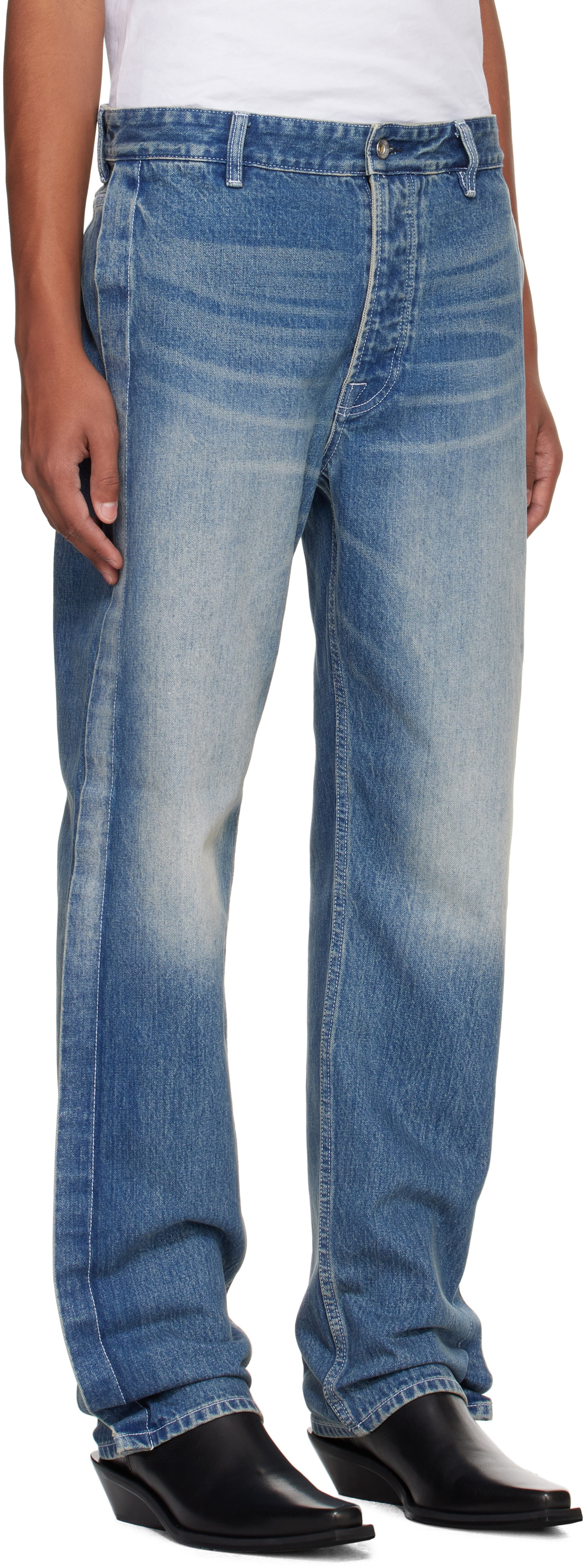Karmuel Young Blue Rectangle XY-Plane Washed Jeans