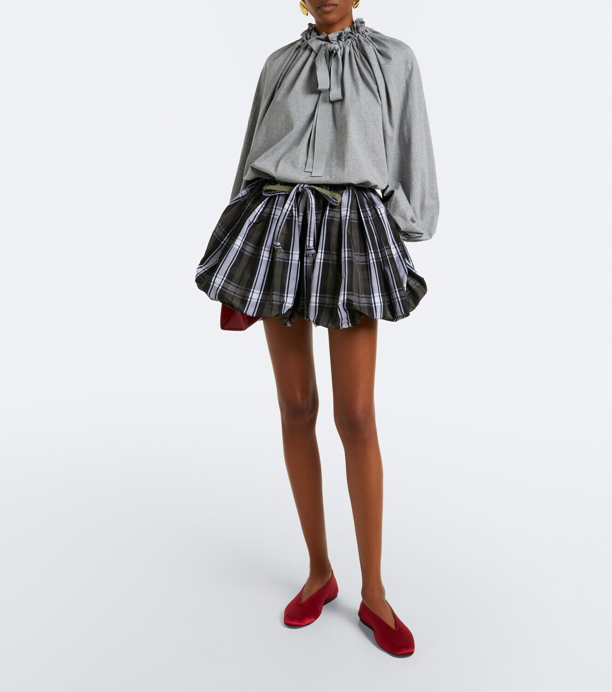 Patou Bow-detail gathered cotton jersey top