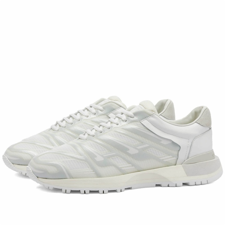 Photo: Maison Margiela Men's 50/50 High Frequency Sneakers in White Mix