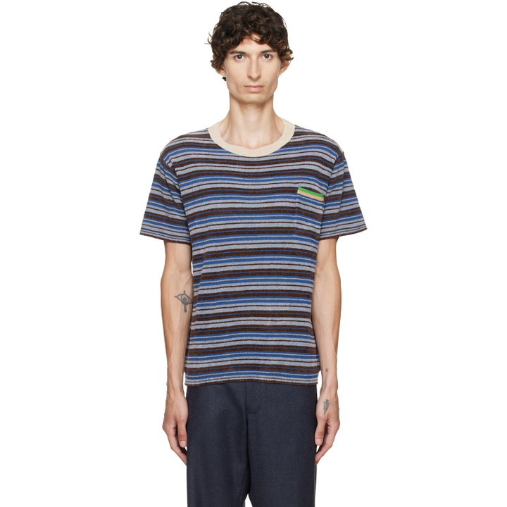 Photo: Maison Margiela Blue Striped Wool Crewneck T-shirt
