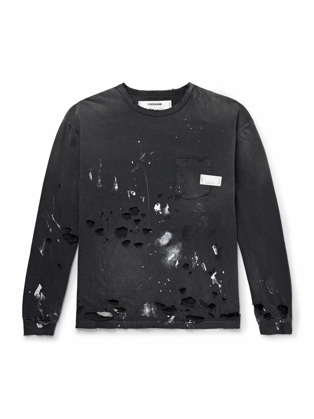 Photo: Neighborhood - Savage Distressed Paint-Splattered Cotton-Jersey T-Shirt - Black