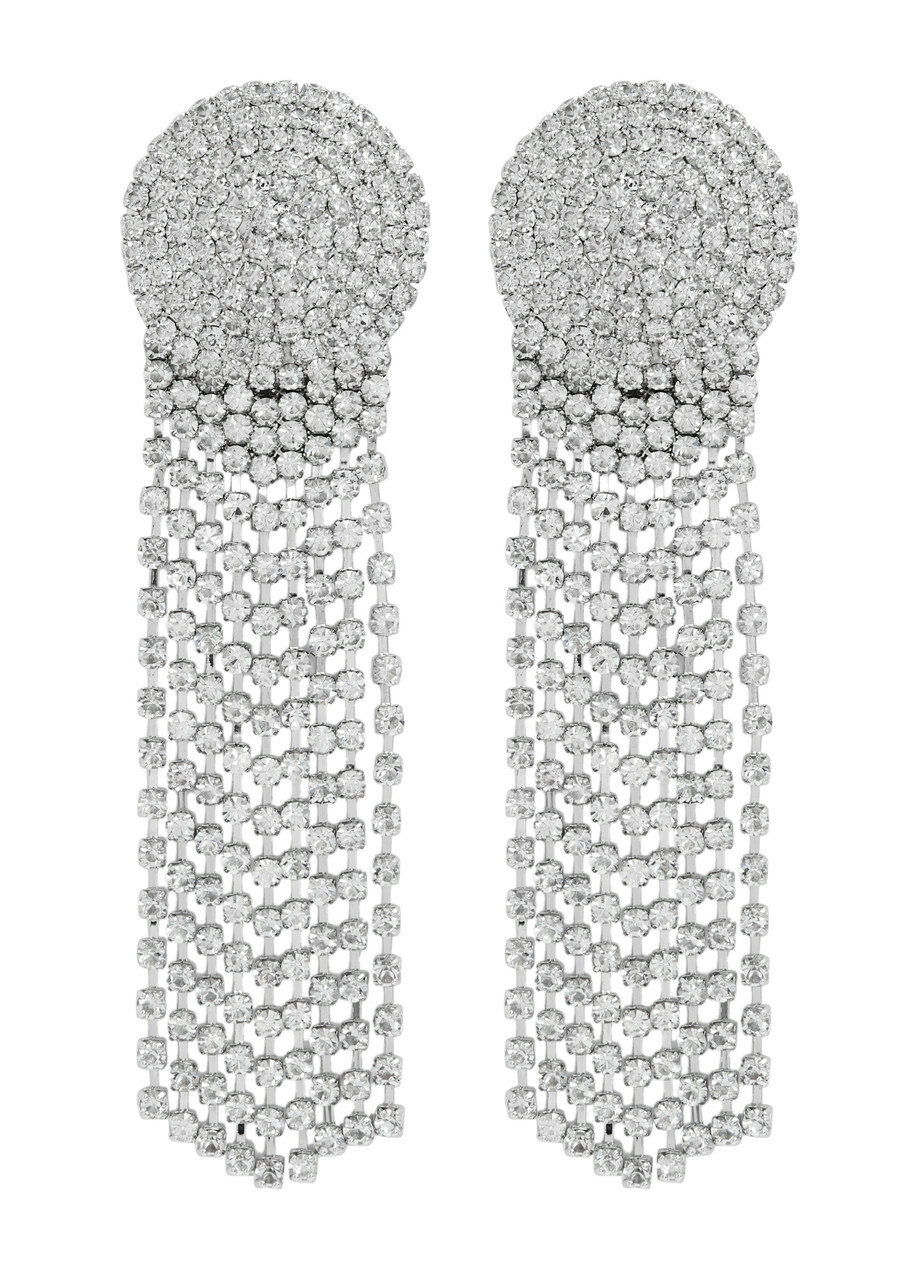 Self-portrait Crystal-embellished Fringe Silver-plated Drop Earrings - One Size