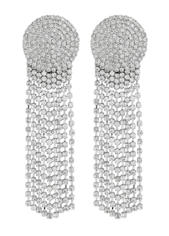 Photo: Self-portrait Crystal-embellished Fringe Silver-plated Drop Earrings - One Size