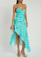 Pucci Abito Printed Silk-twill Midi Dress Turquoise