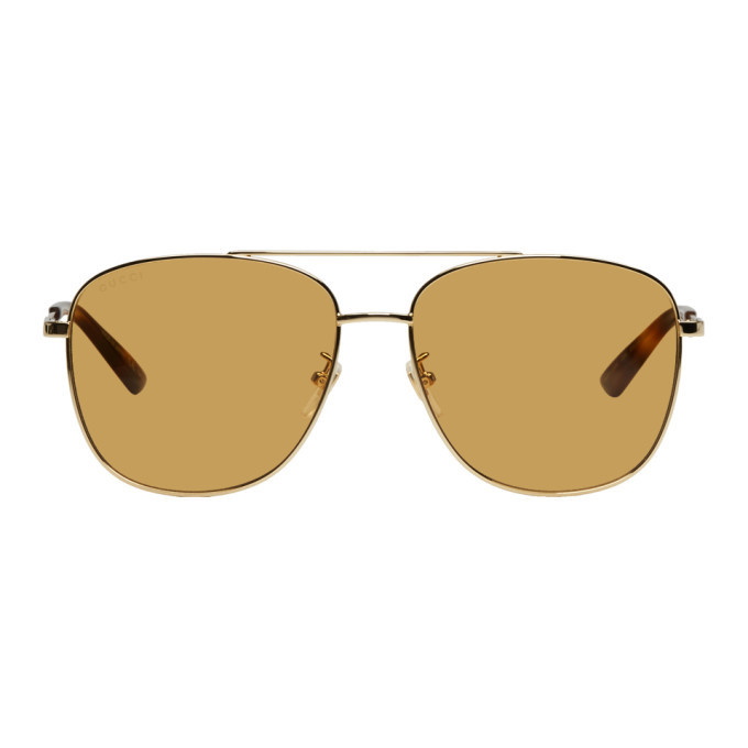 Photo: Gucci Gold and Brown Navigator Sunglasses