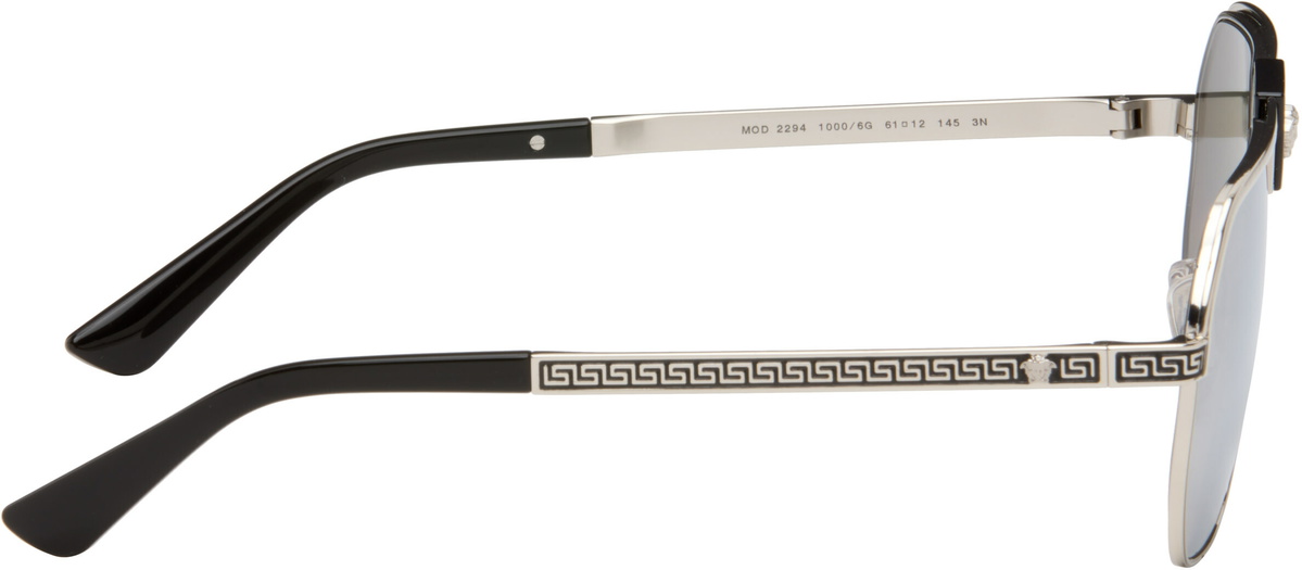 Versace Silver Greca Flow Navigator Sunglasses