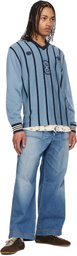 RICE NINE TEN Blue Knitting Long Sleeve Soccer Jersey Polo