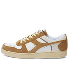 Diadora Men's Magic Basket Low Suede Leather Sneakers in White/Brown Dijon