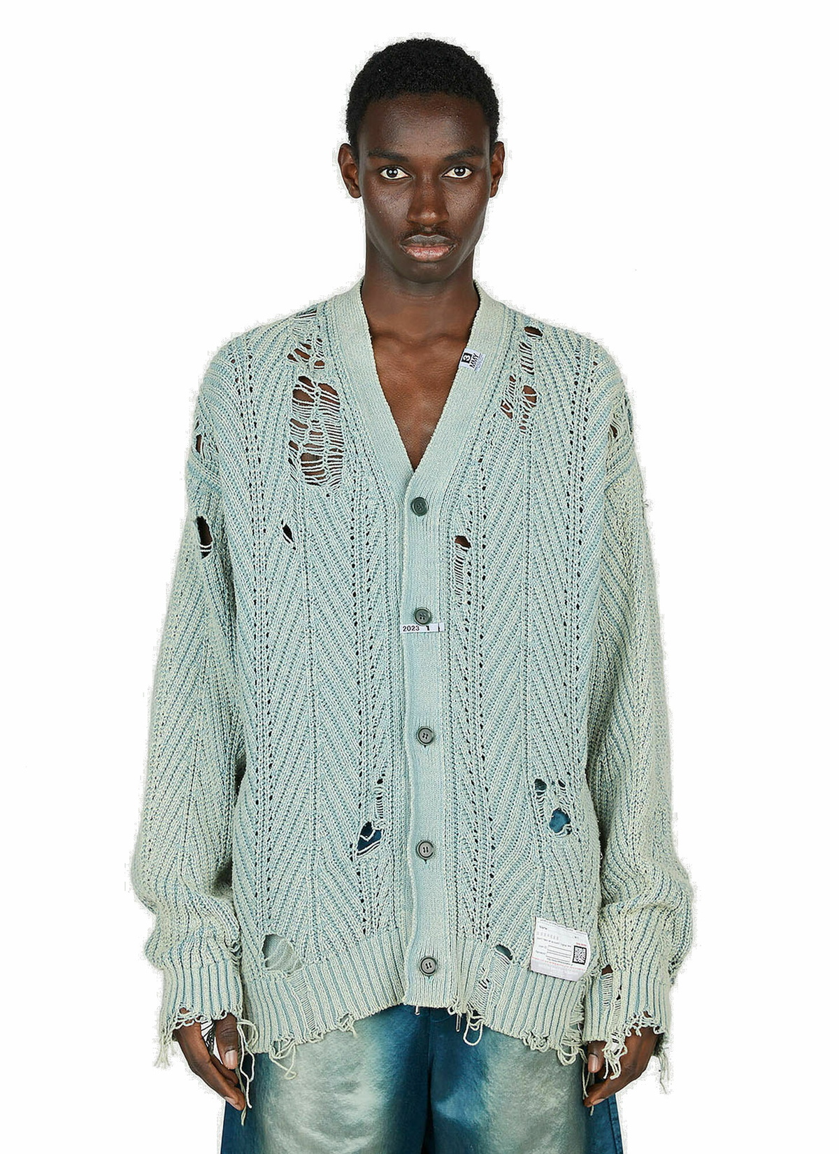 Maison Mihara Yasuhiro - Bleached Knit Cardigan in Blue Maison MIHARA ...