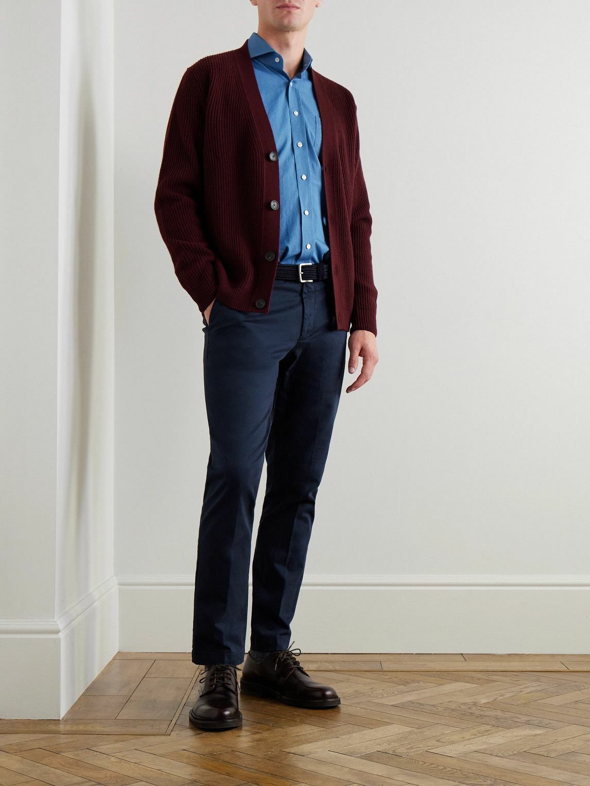 Thom Sweeney - Straight-Leg Cotton-Blend Twill Trousers - Blue