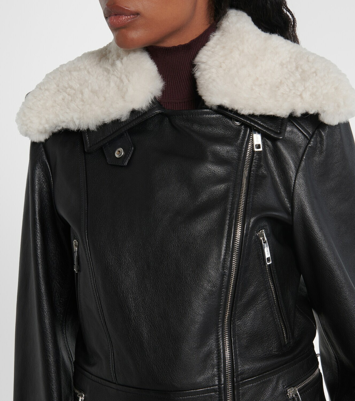 Sportmax Toscana shearling-trimmed leather jacket