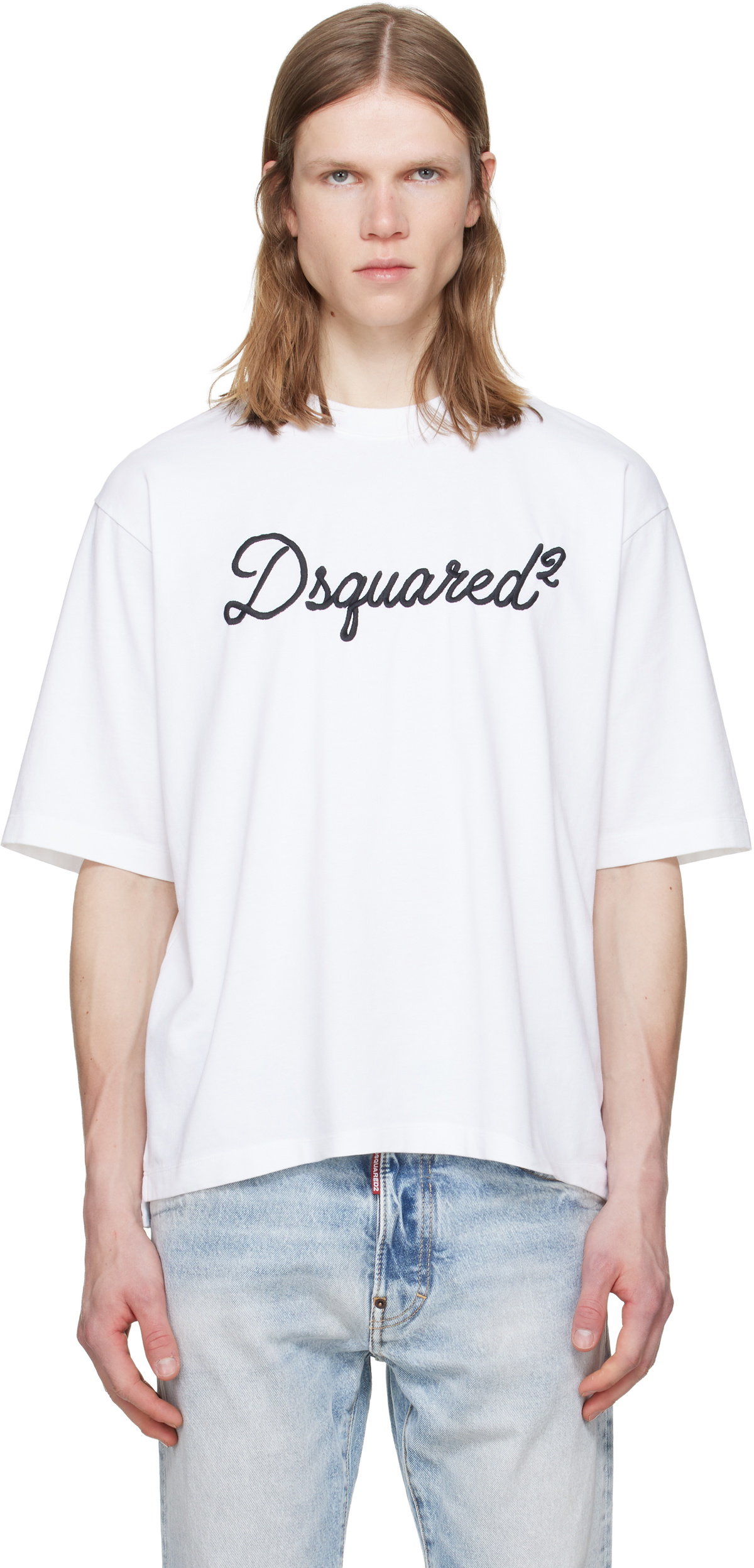 Dsquared2 White 'Dsquared2' Embroidered Loose Fit T-shirt