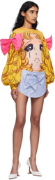 Pushbutton Yellow Crying Girl Puff Sleeve Ribbon T-shirt