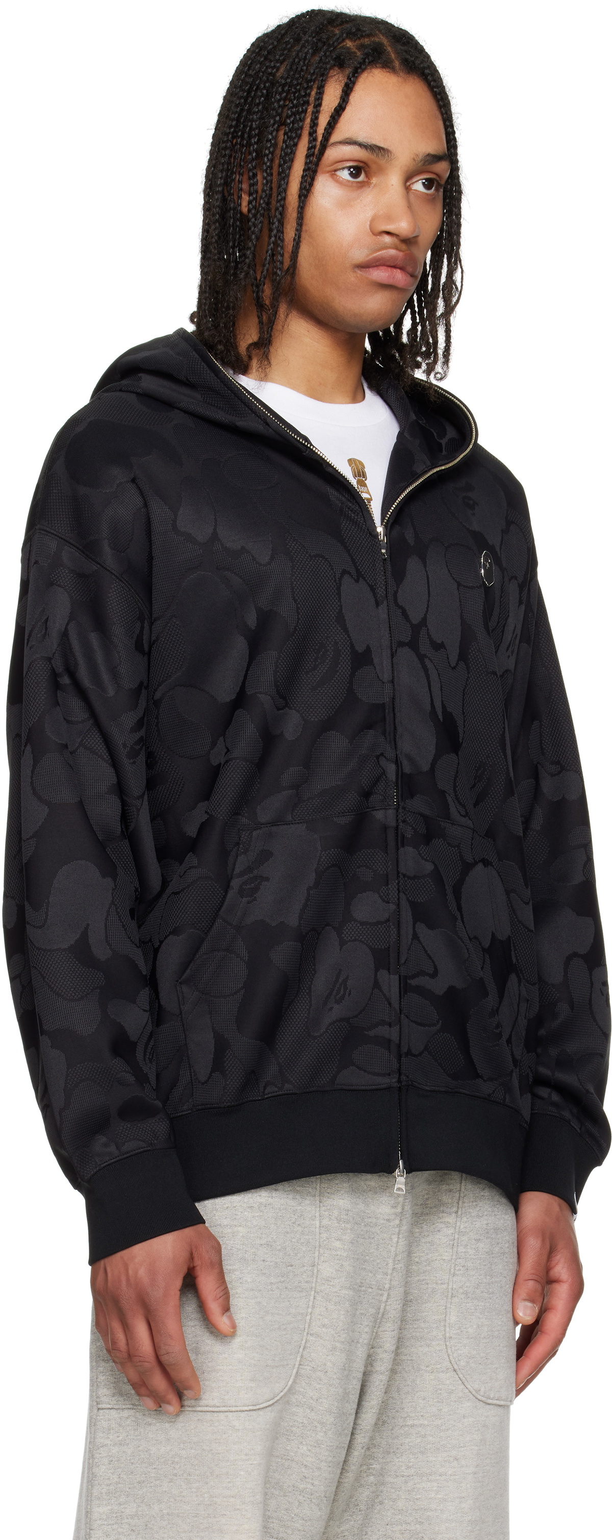 BAPE Black Solid Camo Jacquard One Point Zip Hoodie A Bathing Ape