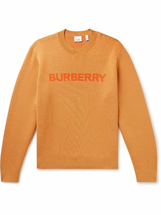 Photo: Burberry - Logo-Intarsia Wool and Cotton-Blend Sweater - Orange
