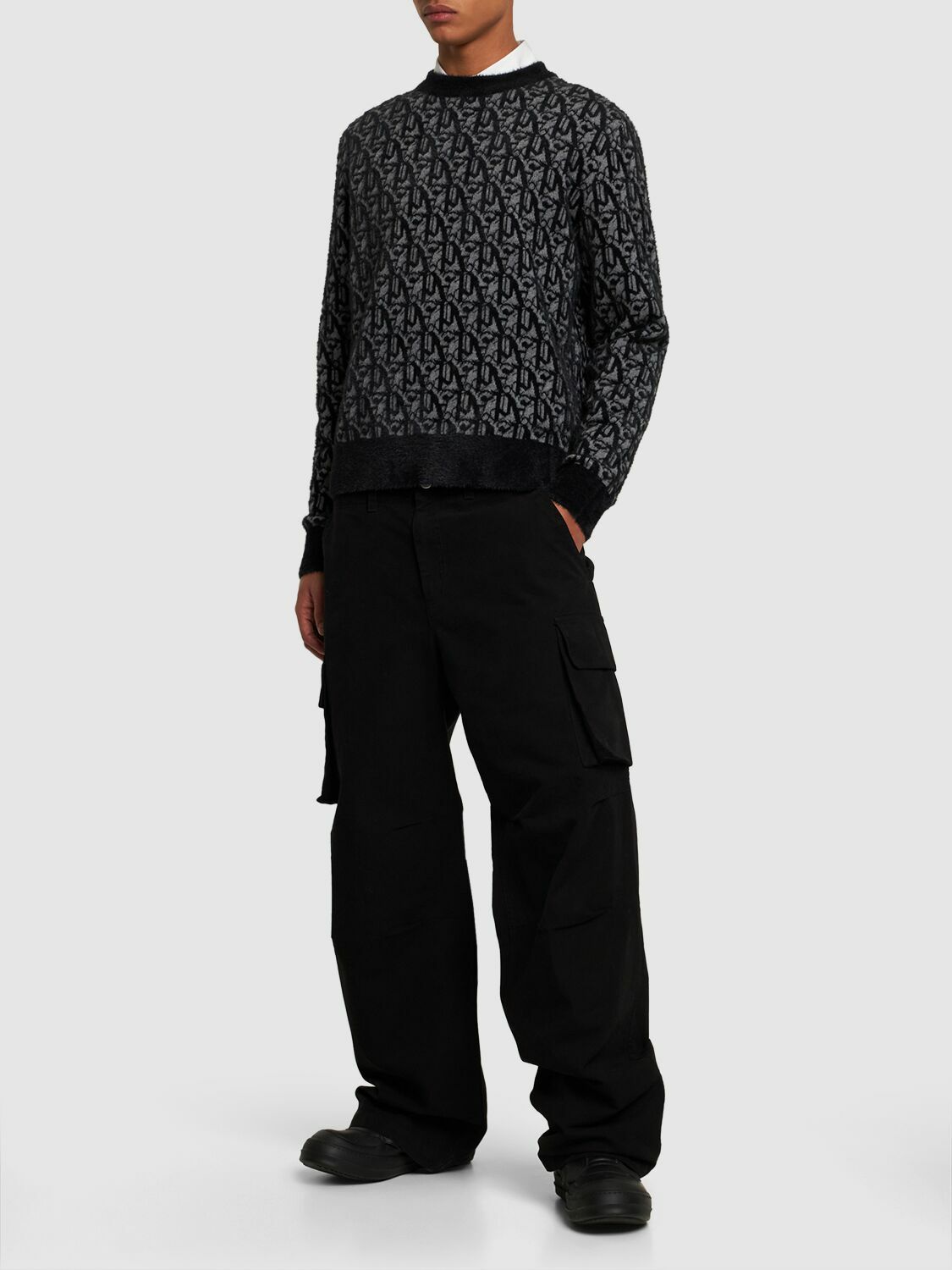 PALM ANGELS - Monogram Jacquard Wool Blend Sweater Palm Angels