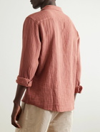 Mr P. - Camp-Collar Garment-Dyed Cotton-Muslin Shirt - Pink