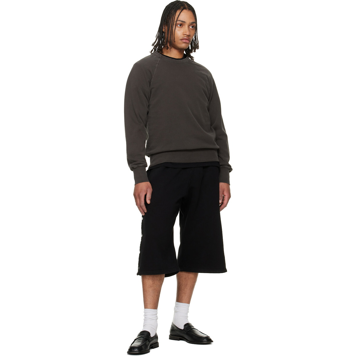 Les Tien Gray French Terry Binded Neck Raglan Sweatshirt