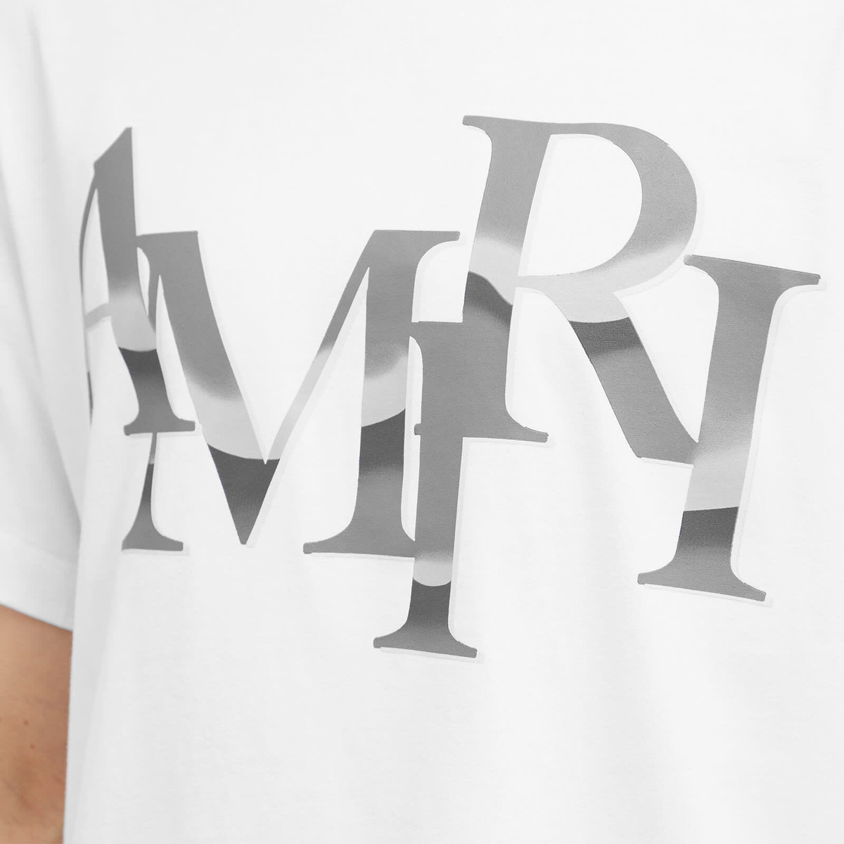 AMIRI Men's Chrome Staggered Logo T-Shirt in White Amiri AMIRI Men's Chrome Staggered Logo T-Shirt in White Amiri