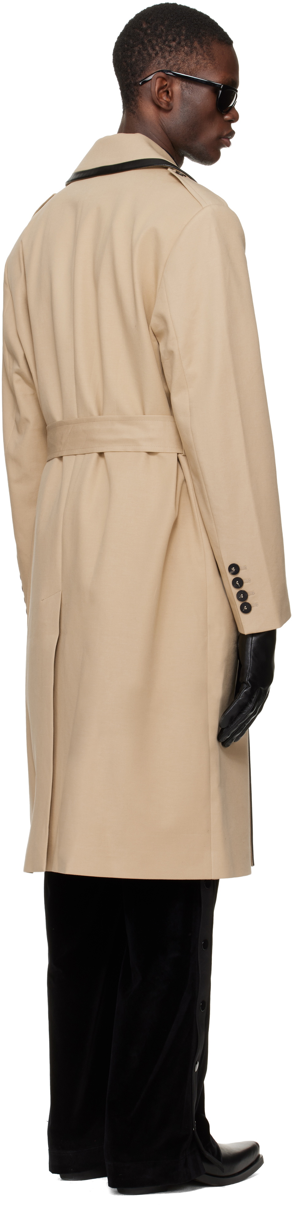 Ernest W. Baker Beige Leather Trim Trench Coat
