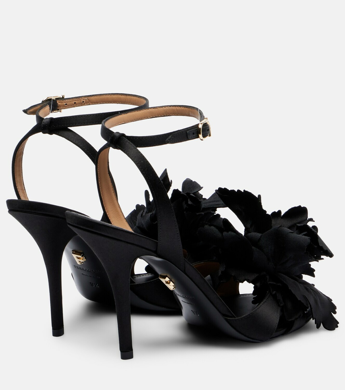 Ferragamo Ghilly 95 floral-appliqué satin sandals