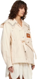 Simone Rocha Off-White Sailor Collar Workwear Bow Denim Jacket