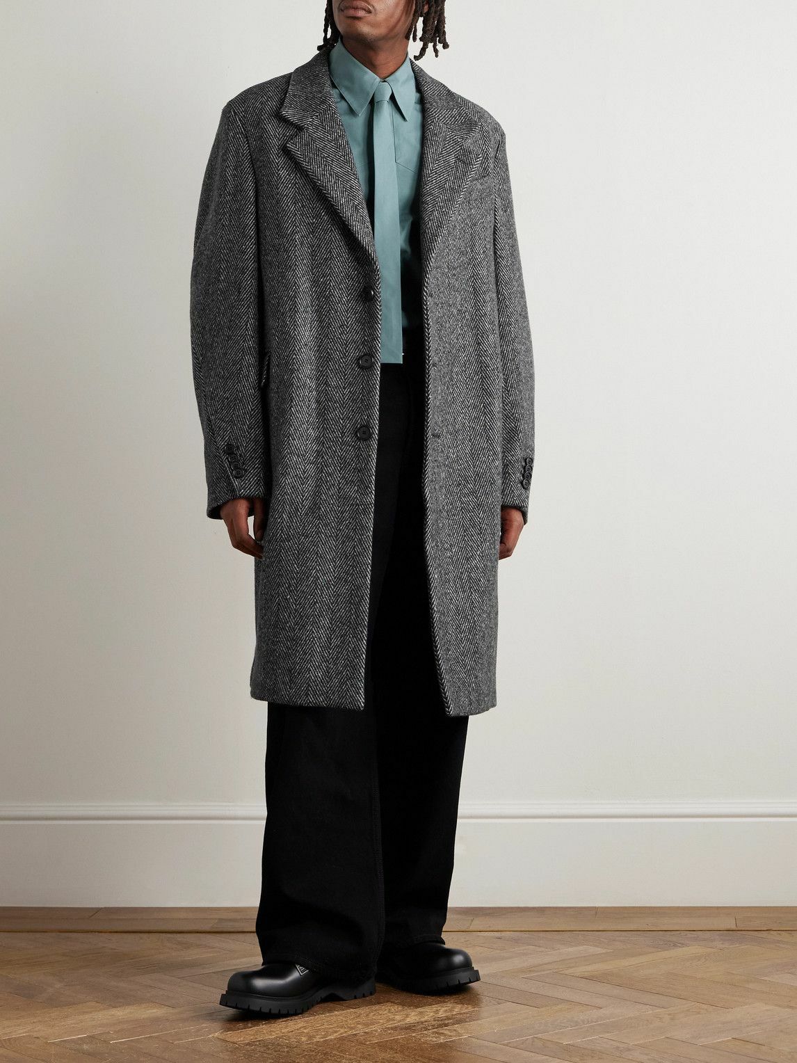 Givenchy - Herringbone Wool-Blend Coat - Gray
