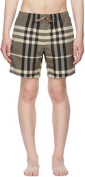 Burberry Beige & Brown Check Drawstring Swim Shorts