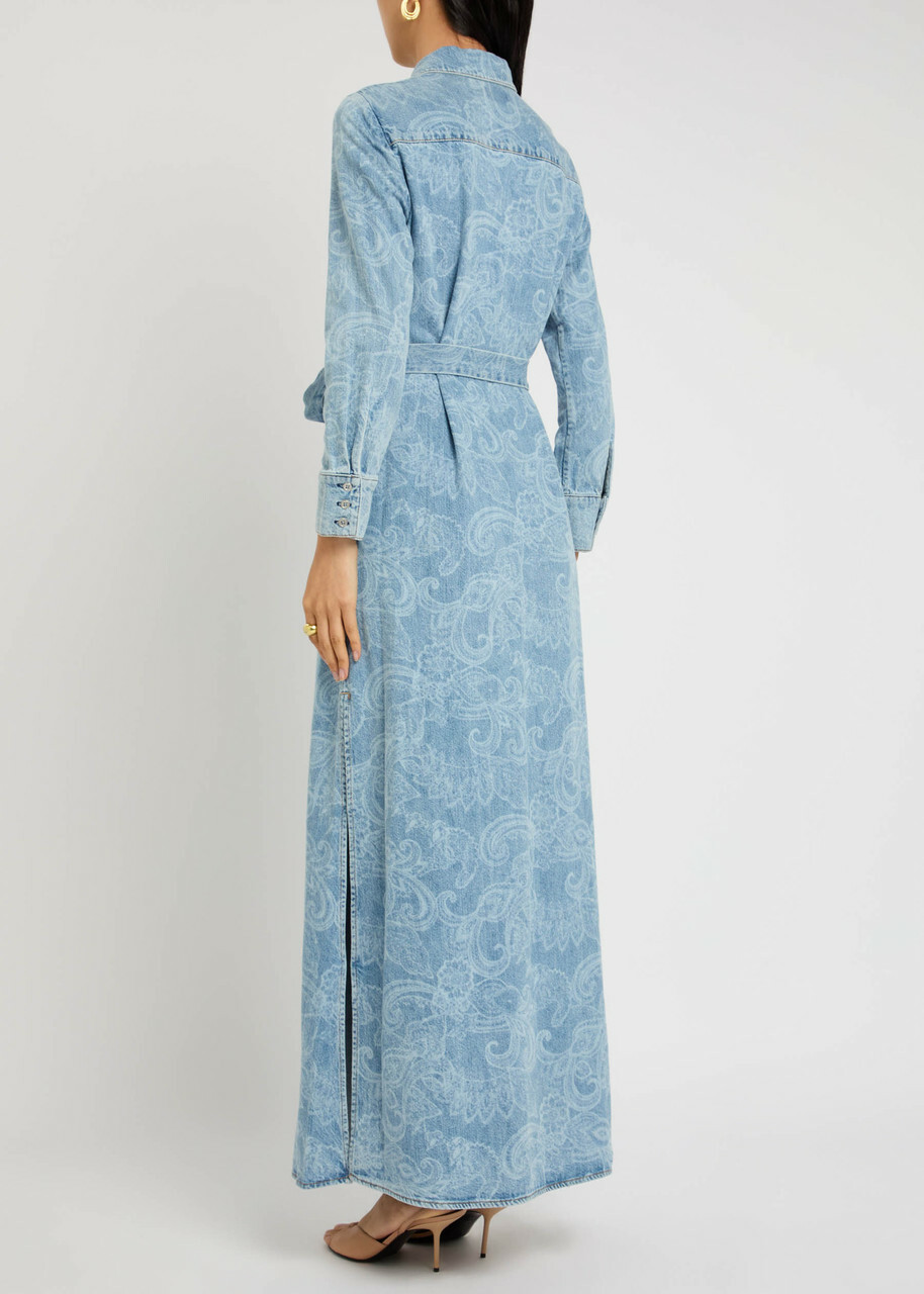 Alice + Olivia Chassidy Denim Maxi Shirt Dress Blue