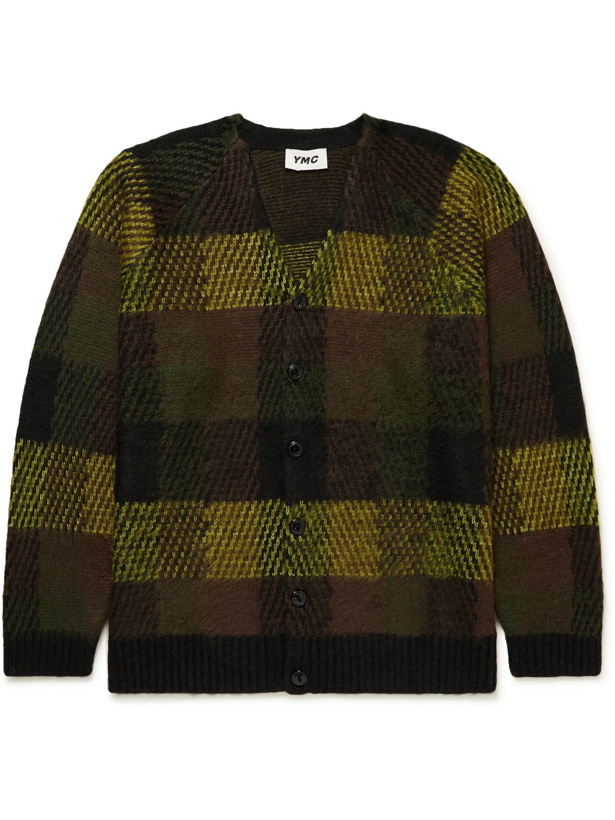 Photo: YMC - Left Back Checked Knitted Cardigan - Brown